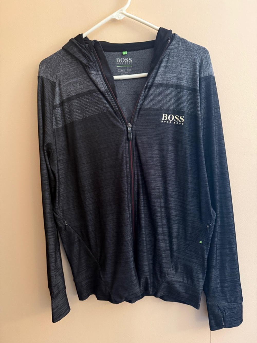 BOSS Black and Charcoal Gradient Zip Hoodie